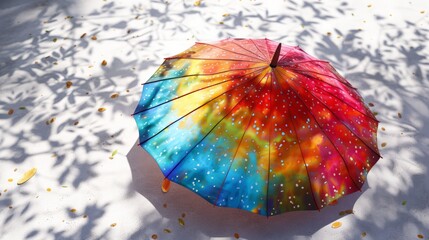 Beach umbrella 3d handmade style casting a patterned shadow, colorful