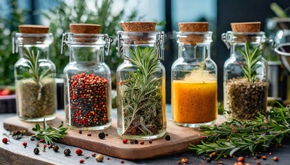 An experimental setup capturing the process of infusing spices into various liquids