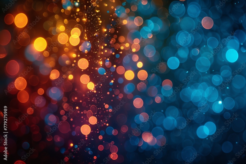 Poster this image features a beautiful abstract pattern of defocused multicolored bokeh lights on a dark, m