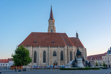 Sunset view of Saint Michael church in Cluj-Napoca, Romania