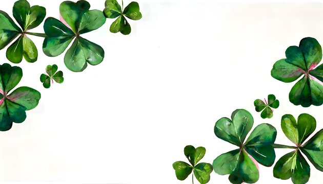 st. patrick's day watercolor clover border on white background with copy text space