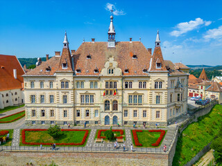 Fototapeta premium Panorama view of Sighisoara City Hall in Romania