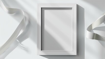 Blank Photo Frame with Soft Shadows and Tape on White Background