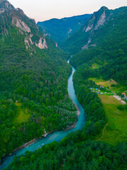 Sunset view over valley of river Tara in Montenegro