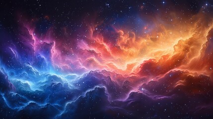 A stunning digital representation of nebula clouds with a vibrant spectrum of colors set against the backdrop of the cosmos.