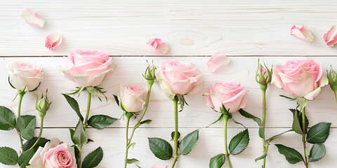 Wooden Border Adorned with Pink Petals ,Pink Rose Border on Wooden Background ,Wooden Border Enhanced by Pink Roses