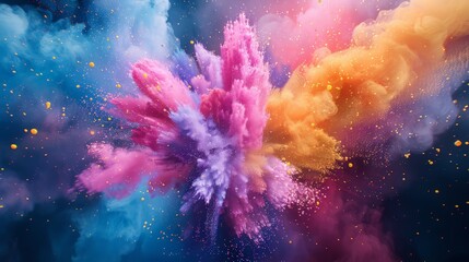 Fototapeta na wymiar Colorful explosion of powder of paint and ink, colorful background, , color splash effect, colorful abstract painting. Abstract color splashes in the air. Color explosion concept. close-up dust, cloud