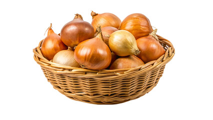 Onion in a basket isolated on transparent background