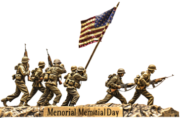 A Memorial Day Tribute with Soldiers Isolated on Transparent Background PNG.