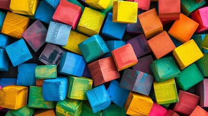 Fototapeta na wymiar Top View of Many Colored Toy Blocks