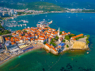 Aerial view of the old town of Budva, Montenegro