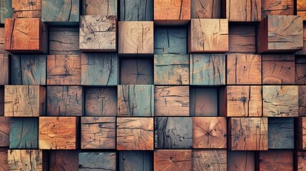Wooden Cube Background Wall 3D Effect