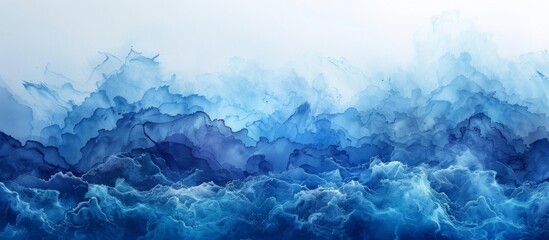 A serene artwork created with shades of blue watercolors on a clean white background, showcasing a calming and artistic display - obrazy, fototapety, plakaty