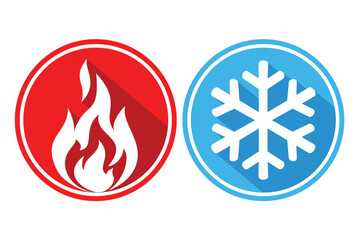 Hot and cold icon. Fire and snowflake symbols. Heating and cooling button. Vector on transparent background