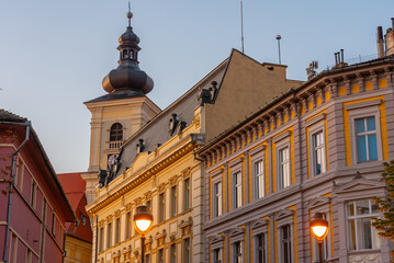 Naklejka premium Sunset view of a historical house in the old town of Sibiu, Romania