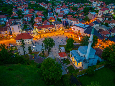 Sunset panorama of Bosnian town Gradacac