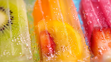 A close-up of a colorful fruit popsicle melting in the summer heat.
