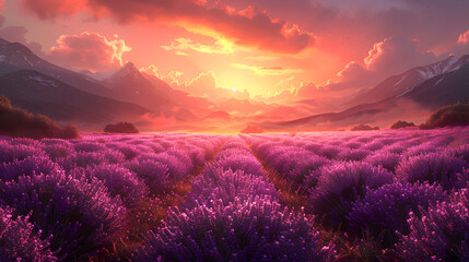 Lavender Field Serenity - obrazy, fototapety, plakaty