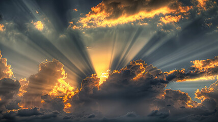 The sun's rays breaking through the clouds, creating a stunning display of light and shadow.