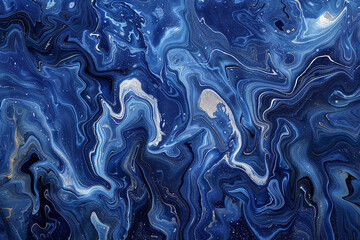 An infinite canvas of deep blue marble, with swirling patterns of lighter blue and white, mimicking the oceana??s depth and mystery. 32k, full ultra HD, high resolution - obrazy, fototapety, plakaty