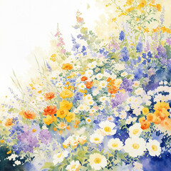 Elegant Watercolor Illustration of Blooming Flowers - 779285772