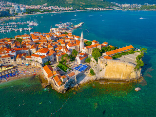 Aerial view of the old town of Budva, Montenegro - obrazy, fototapety, plakaty