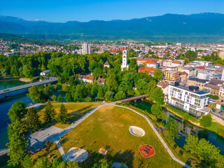 Aerial view of city center of Bihac, Bosnia and Herzegovina