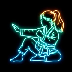 Obraz na płótnie Canvas Silhouette of a karate girl