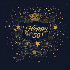Fototapeta na wymiar Celebrating 50, happy text in festive font, marking a joyful milestone, perfect for birthday invitations, anniversary announcements, or celebratory designs with a cheerful and vibrant theme