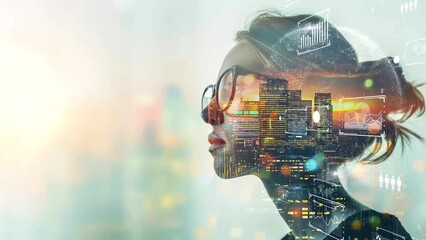 Conceptual blend of a modern human and futuristic analytics in a city environment. - Powered by Adobe