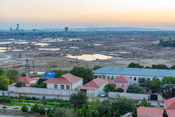 Panorama view of oil fields at Baku, Azerbaijan