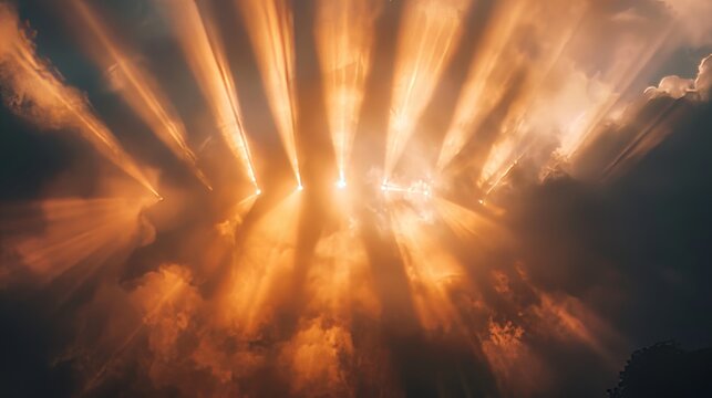 Rays of bright lights cutting through thick clouds o  AI generated illustration