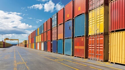Fototapeta premium Rows of containers lined up on a dock waiting to be AI generated illustration