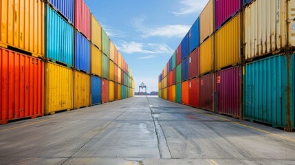 Fototapeta premium Rows of containers lined up on a dock waiting to be AI generated illustration