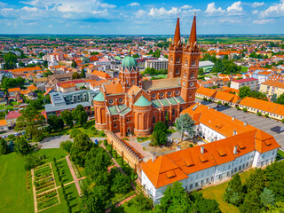 Aerial view of Saint Peter cathedral in Croatian town Djakovo - obrazy, fototapety, plakaty