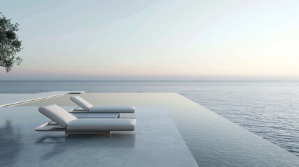 Serene poolside scene with a minimalist design AI generated illustration - obrazy, fototapety, plakaty