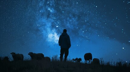 Shepherds Vigil The silhouette of a shepherd stands   AI generated illustration