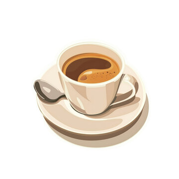Coffee Cup on White Background with Saucer and Spoon