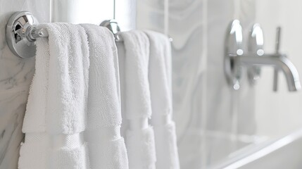 Soft fluffy towels hanging from polished chrome hook  AI generated illustration