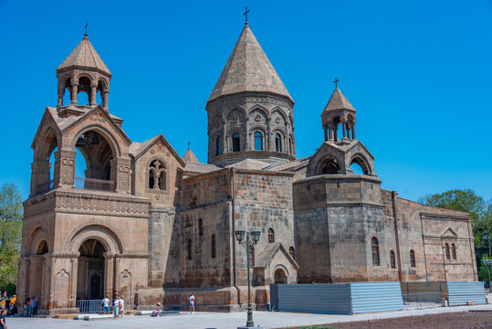 Etchmiadzin Cathedral during a sunny day in Armenia