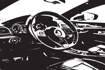 car interior with black and white