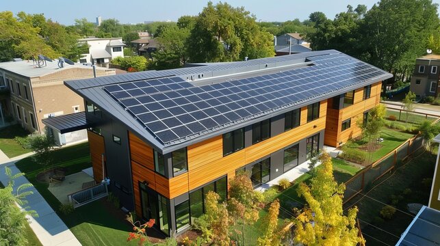 Sustainable design with solar panels on the roof AI generated illustration