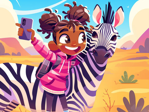 A girl is taking a picture of a zebra