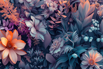 Captivating 3D Botanical Abstracts Intricate Shapes, Harmonious Colors, Surreal Digital Rendering
