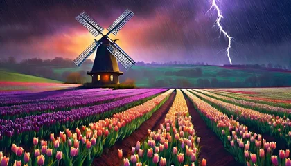 Fotobehang windmill with Tulips  © Aamir