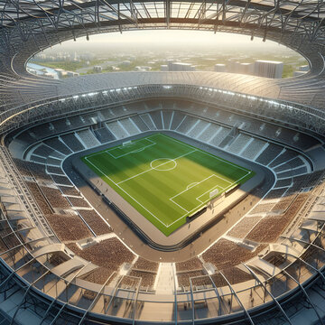 The imaginary football stadium is modelled and rendered.