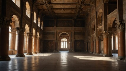 great halls interior of ancient royal palace from Generative AI - obrazy, fototapety, plakaty