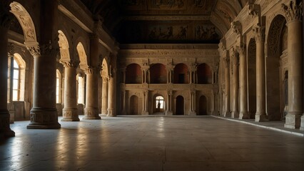 great halls interior of ancient royal palace from Generative AI