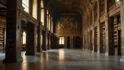 library hall interior of ancient royal palace from Generative AI - obrazy, fototapety, plakaty
