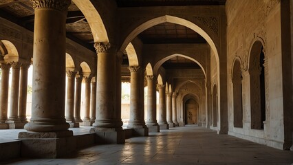 Fototapeta na wymiar walkway interior of ancient royal palace from Generative AI